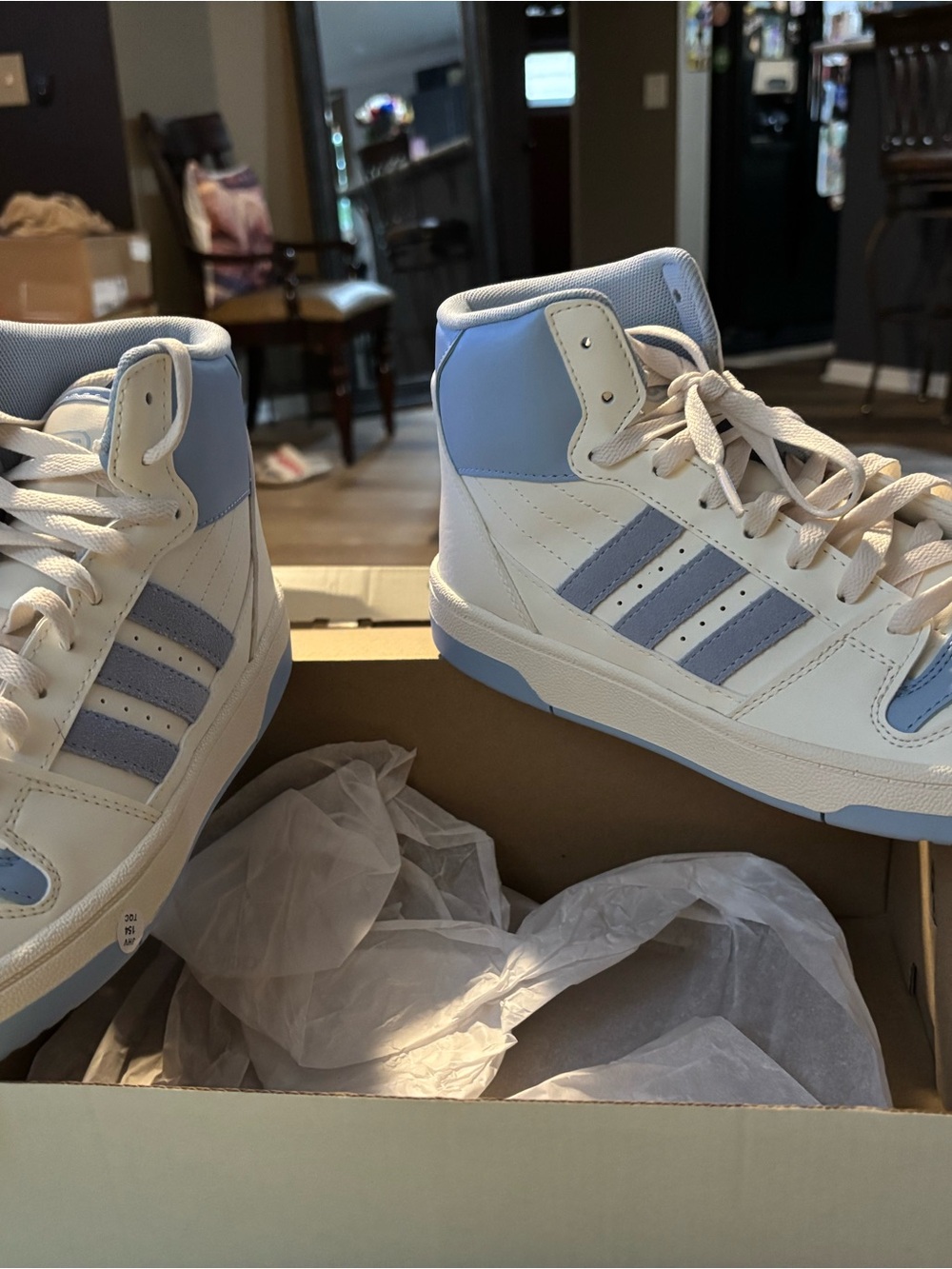 adidas High-Top Athletic Shoes in White and Light Blue